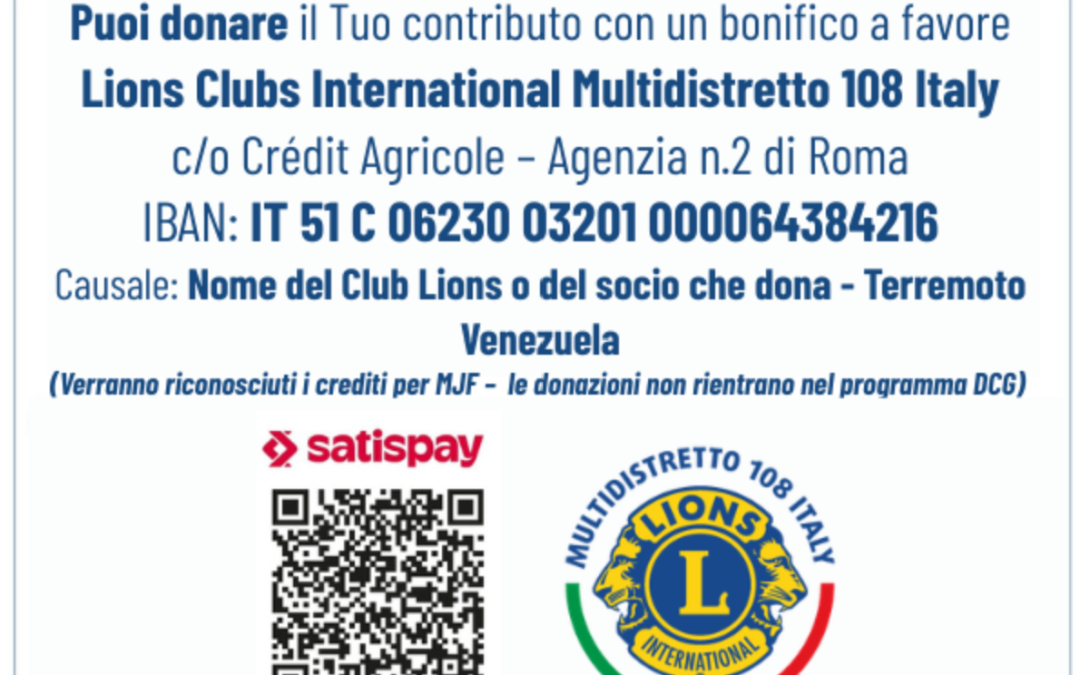 Terremoto in Venezuela: il Distretto 108La Toscana scende in campo